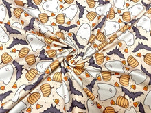 Load image into Gallery viewer, Brittany Frost Designs Bats Ghosts DBP Print #807 Double Brushed Polyester Spandex Apparel Stretch Fabric 190 GSM 58"-60" Wide By The Yard