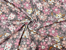 Load image into Gallery viewer, 4x2 Rib Brittany Frost Designs Floral Ghosts DBP Knit Print #327 Double Brush Poly Spandex Stretch 190GSM Fabric 58"-60" Wide By The Yard