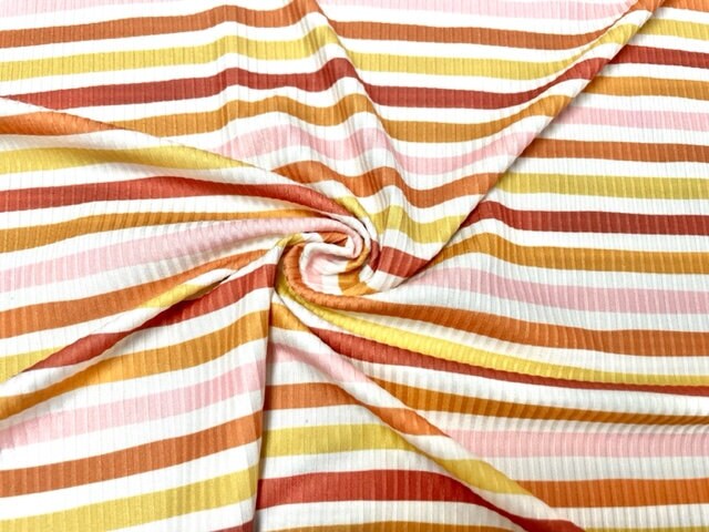 4x2 Rib Fall Stripe DBP Knit Print #328 Double Brushed Poly Spandex Stretch 190GSM Apparel Fabric 58"-60" Wide By The Yard