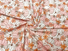 Load image into Gallery viewer, 4x2 Rib Brittany Frost Designs Pink Pumpkin DBP Knit Print #333 Double Brush Poly Spandex Stretch 190GSM Fabric 58"-60" Wide By The Yard