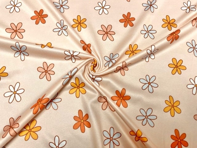 Boho Retro Floral DBP Print #849 Double Brushed Polyester Spandex Apparel Stretch Fabric 190 GSM 58"-60" Wide By The Yard