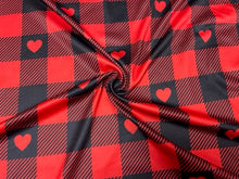 Load image into Gallery viewer, Heart Buffalo Plaid Red Black DBP Print #875 Double Brushed Polyester Spandex Apparel Stretch Fabric 190 GSM 58&quot;-60&quot; Wide By The Yard