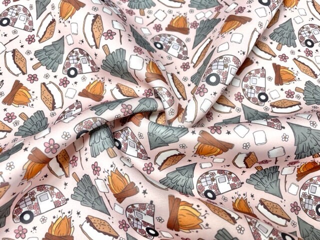 Brittany Frost Designs S'mores Camp Super Scuba Print #134 Knit Stretch Fabric Poly Spandex Apparel Craft Fabric 58"-60" Wide By The Yard