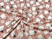 Load image into Gallery viewer, 8x3 Rib Brittany Frost Designs Ghosts Floral DBP Knit Print #338 Brushed Poly Spandex Stretch 190GSM Apparel Fabric 58"-60" Wide By The Yard