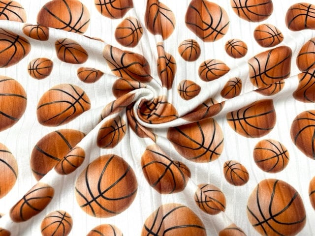 8x3 Rib Basketball Sports DBP Knit Print #351 Double Brushed Poly Spandex Stretch 190GSM Apparel Fabric 58"-60" Wide By The Yard