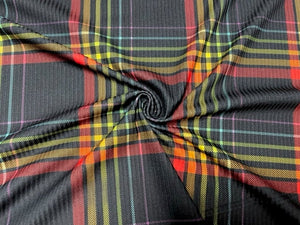 Rainbow Plaid DBP 4x2 Rib Knit Print #217 Double Brushed Poly Spandex Stretch 190GSM Apparel Fabric 58"-60" Wide By The Yard