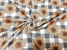 Load image into Gallery viewer, Brittany Frost Designs Sunflowers DBP 4x2 Rib Knit Print #220 Brushed Poly Spandex Stretch 190GSM Apparel Fabric 58"-60" Wide By The Yard