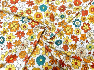 Fall Retro Floral DBP 4x2 Rib Knit Print #222 Double Brushed Poly Spandex Stretch 190GSM Apparel Fabric 58"-60" Wide By The Yard