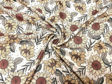 Load image into Gallery viewer, Brittany Frost Designs Sunflowers DBP 4x2 Rib Knit Print #235 Brushed Poly Spandex Stretch 190GSM Apparel Fabric 58"-60" Wide By The Yard