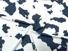 Load image into Gallery viewer, Cowhide Cow Spot Black Bullet Print #712 Ribbed Scuba Techno Double Knit 2-Way Stretch Poly Spandex Apparel Craft Fabric 58&quot;-60&quot; Wide BTY