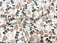 Load image into Gallery viewer, Brittany Frost Designs BOO Ghosts Bullet Print #731 Ribbed Scuba Double Knit Stretch Poly Spandex Apparel Craft Fabric 58"-60" Wide BTY