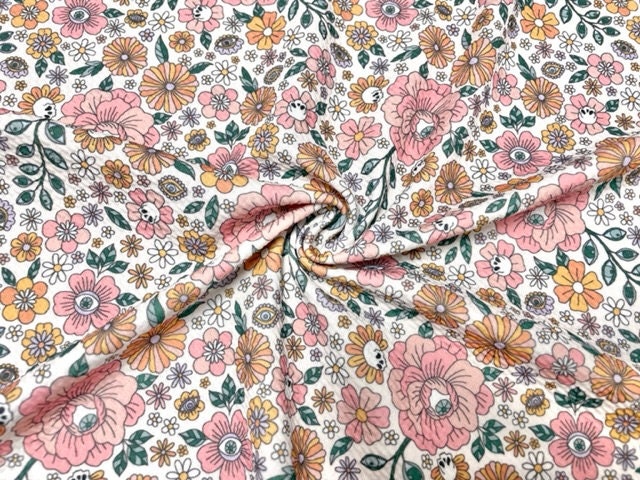 Fall Floral Eyeballs Bullet Print #741 Ribbed Scuba Techno Double Knit 2-Way Stretch Poly Spandex Apparel Craft Fabric 58"-60" Wide BTY