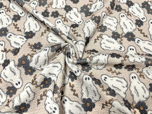 Brittany Frost Designs Floral Ghosts Bullet Print #765 Ribbed Scuba Double Knit Stretch Poly Spandex Apparel Craft Fabric 58"-60" Wide BTY