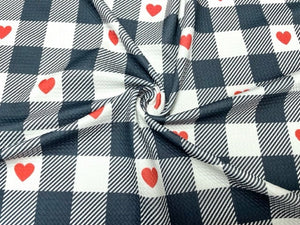 Buffalo Plaid Heart Red Bullet Print #777 Ribbed Scuba Techno Double Knit 2-Way Stretch Poly Spandex Apparel Craft Fabric 58"-60" Wide BTY