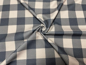 Buffalo Plaid Black Taupe Bullet Print #785 Ribbed Scuba Techno Double Knit 2-Way Stretch Poly Spandex Apparel Craft Fabric 58"-60" Wide BTY