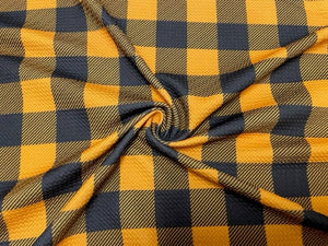 Buffalo Plaid Mustard Bullet Print #790 Ribbed Scuba Techno Double Knit 2-Way Stretch Poly Spandex Apparel Craft Fabric 58"-60" Wide BTY
