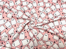 Load image into Gallery viewer, Brittany Frost Designs Pink Ghosts Bullet Print #798 Ribbed Scuba Double Knit Stretch Poly Spandex Apparel Craft Fabric 58"-60" Wide BTY