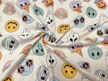 Load image into Gallery viewer, Cute Spooky Faces DBP 4x2 Rib Knit Print #244 Double Brushed Poly Spandex Stretch 190GSM Apparel Fabric 58&quot;-60&quot; Wide By The Yard