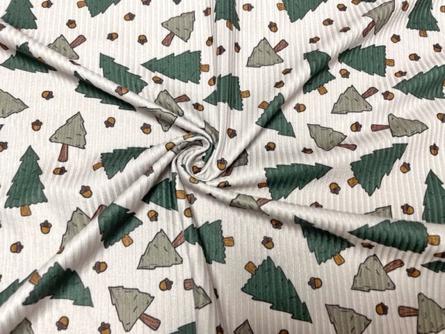 Brittany Frost Designs Pine Tree DBP 4x2 Rib Knit Print #258 Double BrushPoly Spandex Stretch 190GSM Apparel Fabric 58"-60" Wide By The Yard