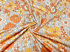 8x3 Fall Floral Retro DBP Knit Print #367 Double Brushed Poly Spandex Stretch 190GSM Apparel Fabric 58"-60" Wide By The Yard