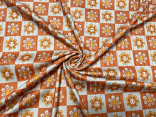 Load image into Gallery viewer, 8x3 Retro Smiley Daisy Checkerboard DBP Knit Print #368 Double Brushed Poly Spandex Stretch 190GSM Apparel Fabric 58&quot;-60&quot; Wide By The Yard