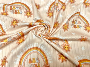 8x3 Boho Good Vibes Rainbow DBP Knit Print #380 Double Brushed Poly Spandex Stretch 190GSM Apparel Fabric 58"-60" Wide By The Yard
