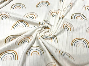 8x3 Boho Neutral Rainbow DBP Knit Print #388 Double Brushed Poly Spandex Stretch 190GSM Apparel Fabric 58"-60" Wide By The Yard