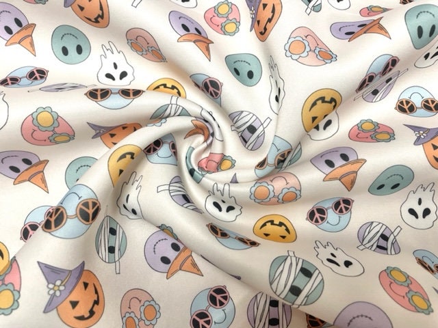 Spooky Halloween Faces Super Scuba Techno Print #69 Double Knit Stretch Fabric Poly Spandex Apparel Craft Fabric 58"-60" Wide By The Yard