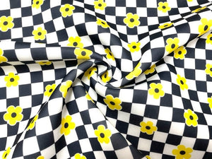 Checkerboard Daisy Super Scuba Techno Print #156 Double Knit Stretch Fabric Poly Spandex Apparel Craft Fabric 58"-60" Wide By The Yard
