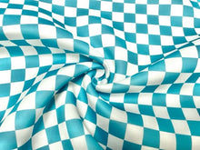 Load image into Gallery viewer, Checkerboard Blue Green Super Scuba Techno Print #105 Double Knit Stretch Fabric Poly Spandex Apparel Craft Fabric 58&quot;-60&quot; Wide By The Yard