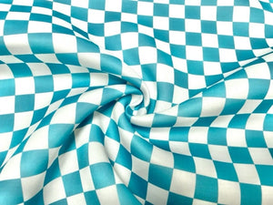 Checkerboard Blue Green Super Scuba Techno Print #105 Double Knit Stretch Fabric Poly Spandex Apparel Craft Fabric 58"-60" Wide By The Yard