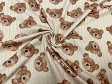 Load image into Gallery viewer, 8x3 Rib Brittany Frost Designs Teddy Bear DBP Knit Print #278 Brushed Poly Spandex Stretch 190GSM Apparel Fabric 58"-60" Wide By The Yard