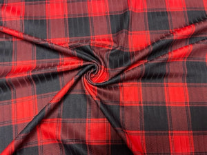 8x3 Rib Lumberjack Plaid Red Black DBP Knit Print #288 Double Brushed Poly Spandex Stretch 190GSM Apparel Fabric 58"-60" Wide By The Yard