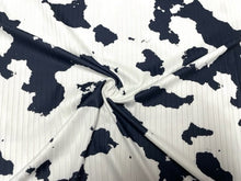 Load image into Gallery viewer, 8x3 Rib Cow Spot Cowhide DBP Knit Print #290 Double Brushed Poly Spandex Stretch 190GSM Apparel Fabric 58&quot;-60&quot; Wide By The Yard