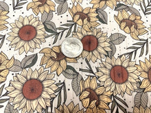 Load image into Gallery viewer, 8x3 Rib Brittany Frost Designs Sunflowers DBP Knit Print #295 Brushed Poly Spandex Stretch 190GSM Apparel Fabric 58"-60" Wide By The Yard