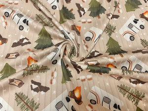 8x3 Rib Brittany Frost Designs RV Camping DBP Knit Print #311 Brushed Poly Spandex Stretch 190GSM Apparel Fabric 58"-60" Wide By The Yard