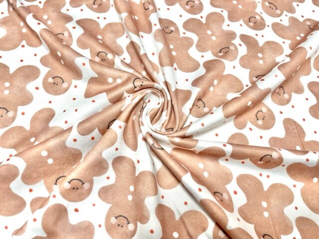 Brittany Frost Designs Gingerbread Man DBP Print #885 Double Brush Polyester Spandex Apparel Stretch Fabric 190 GSM 58"-60" Wide By The Yard