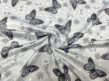 Load image into Gallery viewer, Brittany Frost Designs Butterflies DBP Print #890 Double Brushed Polyester Spandex Apparel Stretch Fabric 190 GSM 58&quot;-60&quot; Wide By The Yard