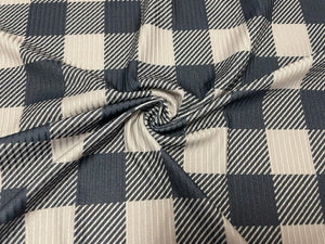 4x2 Rib Buffalo Plaid Taupe Black DBP Knit Print #316 Double Brushed Poly Spandex Stretch 190GSM Apparel Fabric 58"-60" Wide By The Yard
