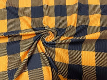 Load image into Gallery viewer, 4x2 Rib Buffalo Plaid Mustard Black DBP Knit Print #317 Double Brushed Poly Spandex Stretch 190GSM Apparel Fabric 58&quot;-60&quot; Wide By The Yard