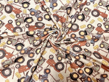 Load image into Gallery viewer, 4x2 Rib Brittany Frost Designs Tractors DBP Knit Print #324 Double Brush Poly Spandex Stretch 190GSM Fabric 58"-60" Wide By The Yard