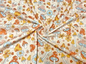 4x2 Rib Fall Floral Mushroom DBP Knit Print #329 Double Brushed Poly Spandex Stretch 190GSM Apparel Fabric 58"-60" Wide By The Yard