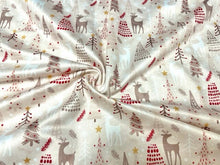 Load image into Gallery viewer, Reindeer Christmas Tree Snowflake DBP Print #900 Double Brushed Polyester Spandex Apparel Stretch Fabric 190 GSM 58&quot;-60&quot; Wide By The Yard