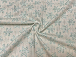 8x3 Rib Brittany Frost Designs Snowflakes DBP Knit Print #413 Brushed Poly Spandex Stretch 190GSM Apparel Fabric 58"-60" Wide By The Yard