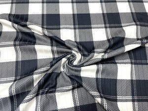8x3 Rib Lumberjack Plaid Black White DBP Knit Print #344 Double Brushed Poly Spandex Stretch 190GSM Apparel Fabric 58"-60" Wide By The Yard