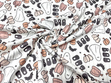 Load image into Gallery viewer, 8x3 Rib Brittany Frost Designs BOO Ghost DBP Knit Print #355 Brushed Poly Spandex Stretch 190GSM Apparel Fabric 58"-60" Wide By The Yard