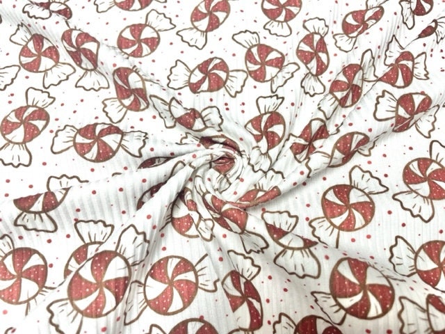 4x2 Rib Knit Brittany Frost Designs Mint Candy DBP Print #420 Double Brush Poly Spandex Stretch 190GSM Fabric 58"-60" Wide By The Yard