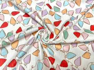 4x2 Rib Knit Brittany Frost Designs Christmas Lights DBP Print #424 Double Brush Poly Spandex Stretch 190GSM Fabric 58"-60" Wide By The Yard