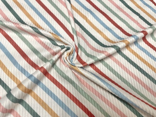 4x2 Rib Knit Candy Cane Stripe Multi-Color DBP Print #425 Double Brushed Poly Spandex Stretch 190GSM Apparel Fabric 58"-60" Wide By The Yard