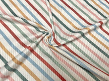 Load image into Gallery viewer, 4x2 Rib Knit Candy Cane Stripe Multi-Color DBP Print #425 Double Brushed Poly Spandex Stretch 190GSM Apparel Fabric 58&quot;-60&quot; Wide By The Yard